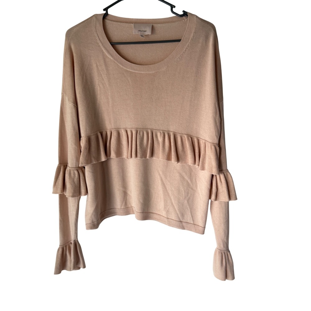 Cinq Sept Blush‎ Pink Ruffle Sweater Knit Cashmere Silk M Coquette Feminine